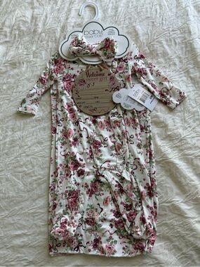 Baby Essentials Rose Floral Pink Gown with Bow Headband